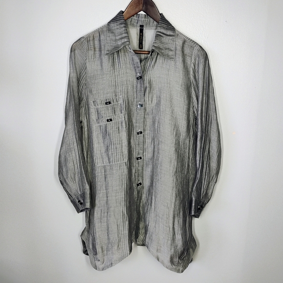 IC By Connie K Button Down Semi Sheer Tunic Top Lagenlook Art To Wear Size Small - Picture 1 of 12